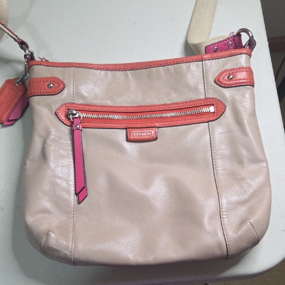 Coach Handbags - Coach Coral and Tan Crossbody Bag